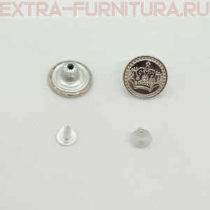 Пуговицы джинсовые 17 мм никель, арт.1002, Корона, (уп. 100 шт.)