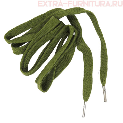 Шнурки плоские 130см, шир.10мм, Хлопок, наконечник металл, цв.травянистый