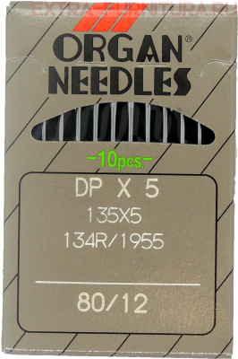 Иглы Organ для прямострочных машин с толстой колбой (DP*5/80) ПШМ № 80, уп.10шт.